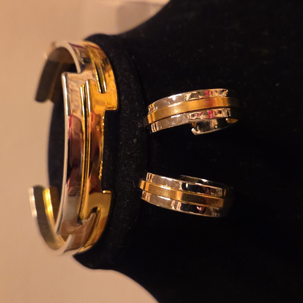 Elegant Gold and Silver Hoop Earrings With Bracelet